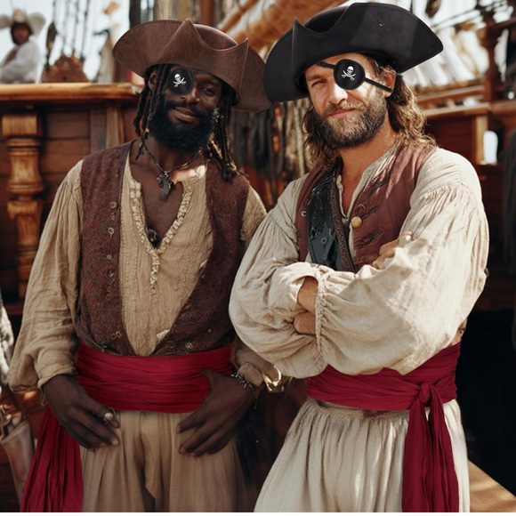 Pirate Hat for Women Men Colonial Tricorn Hat Halloween Pirate Costume 3PC - Picture 7 of 12